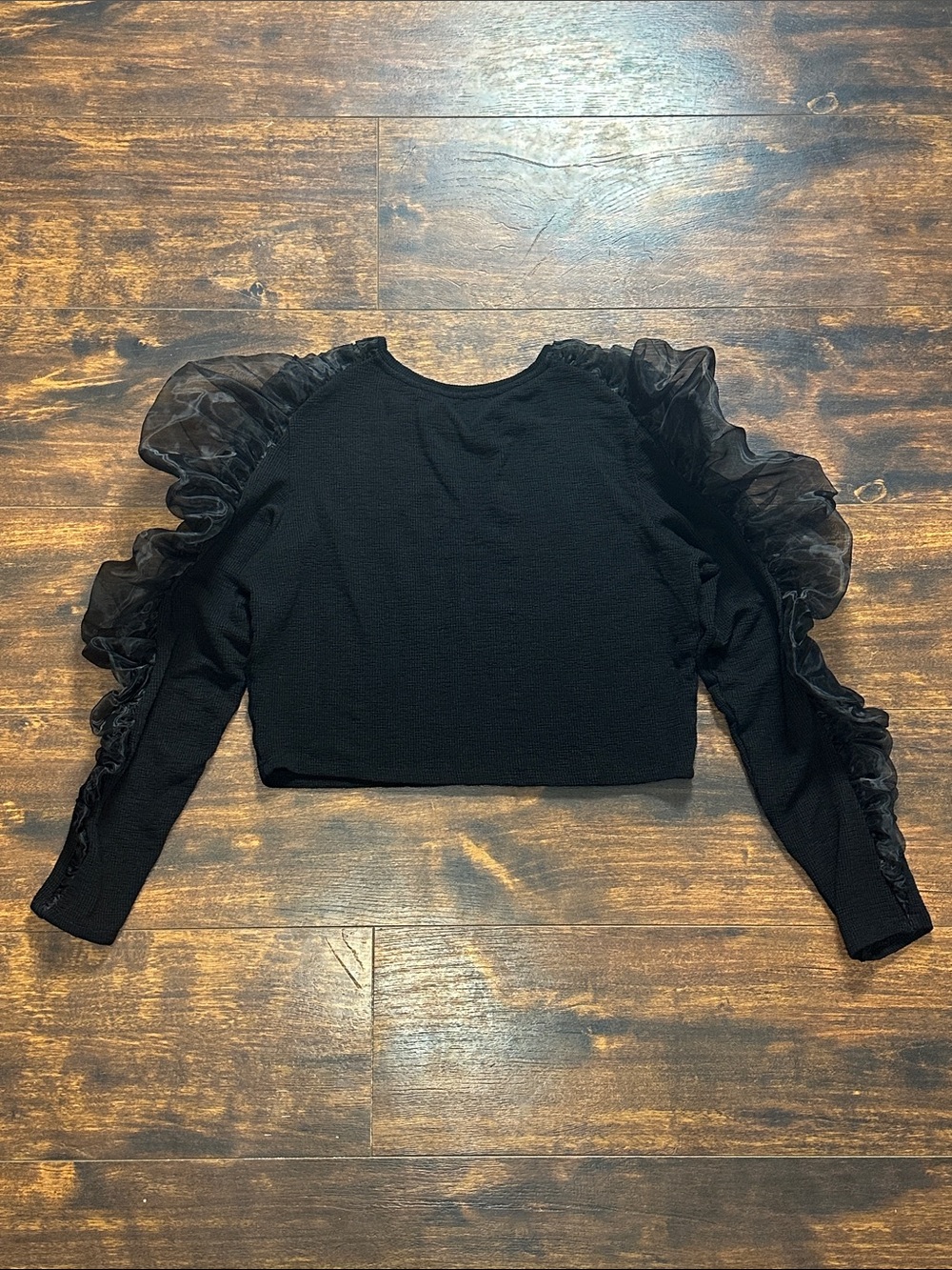 🖤 Zara Black Cropped Knit Top w/ Dramatic Organza Puff Sleeves ✨ Baddie Vibes - Picture 3 of 5